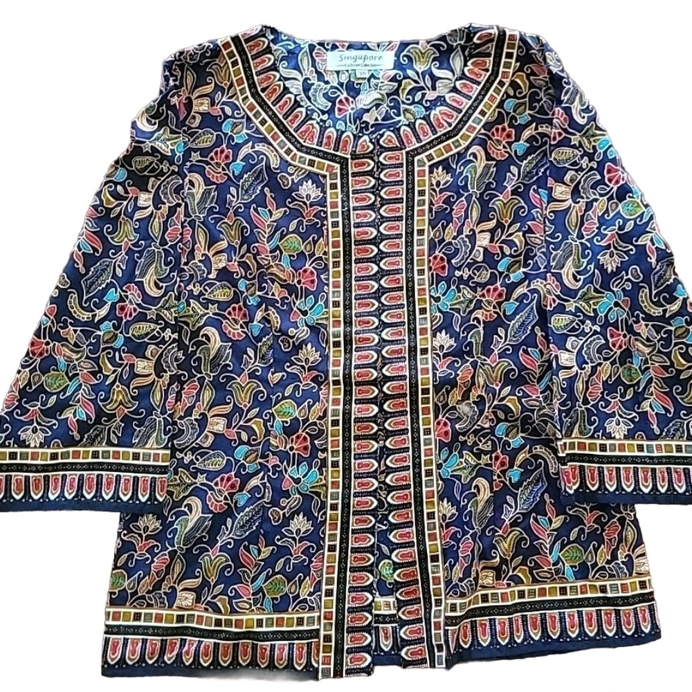 Signature by Sangria Navy Multicolor Women's Tunic